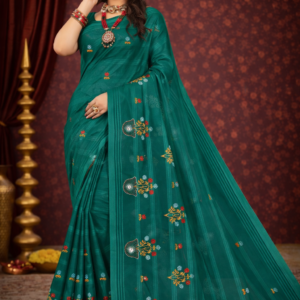 Indigo Embroidery Printed Saree