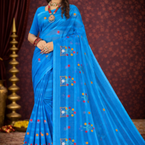 Indigo Embroidery Printed Saree