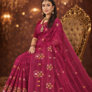 Indigo Embroidery Printed Saree