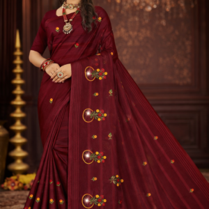 Indigo Embroidery Printed Saree