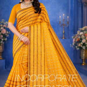 Domestic Embroidery printed Saree