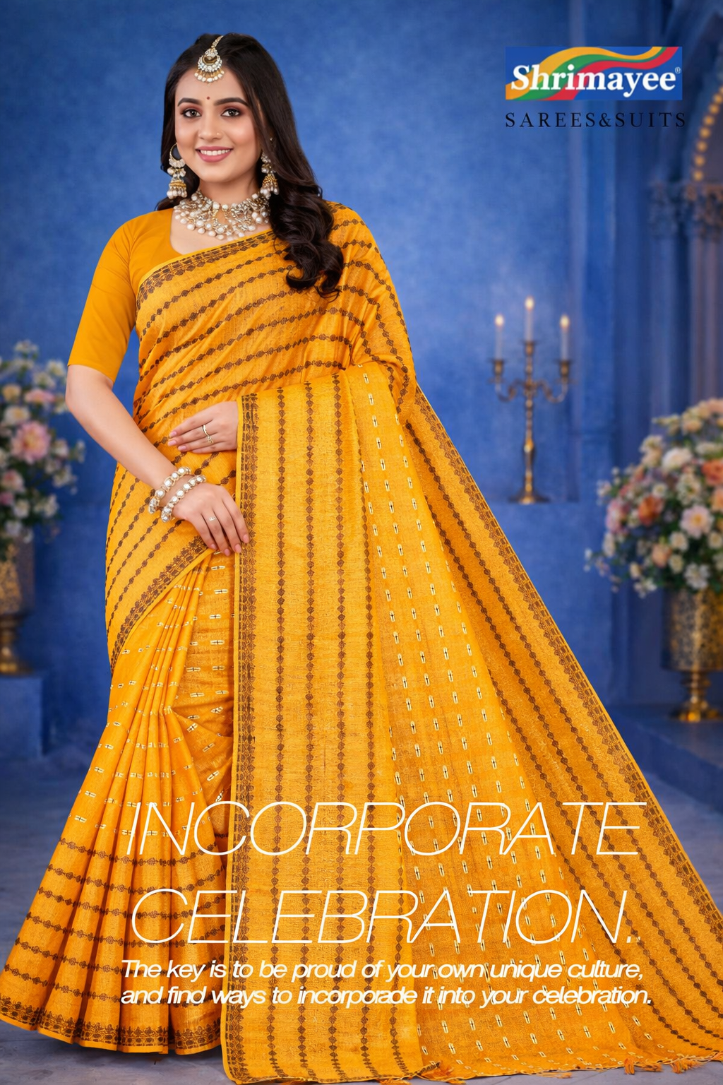 Domestic Embroidery printed Saree