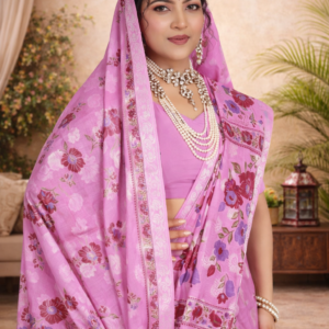 Shrimayee Pink Floral Printed Cotton Saree – Elegant Traditional Wear
