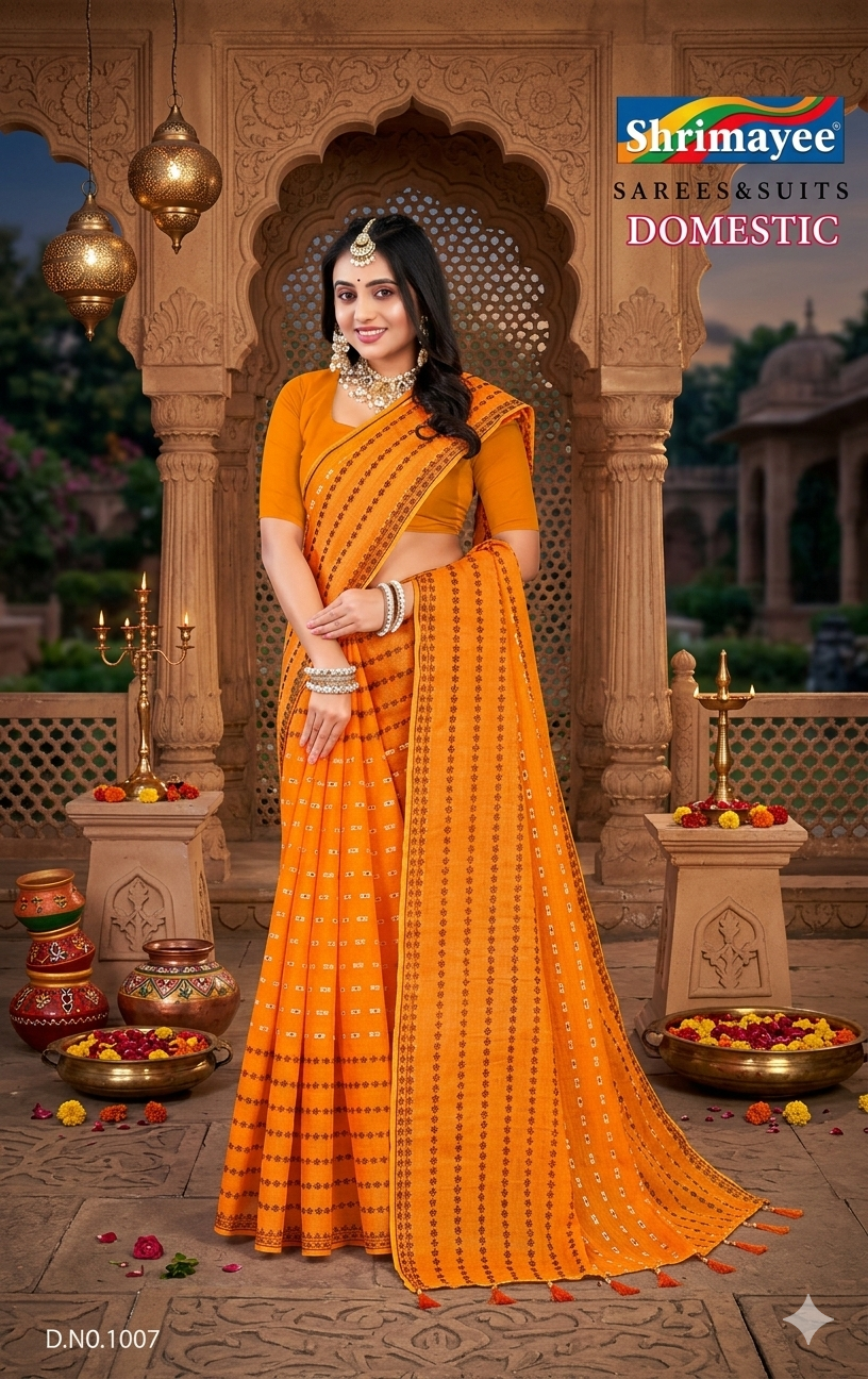 dommestic embroidary printed saree
