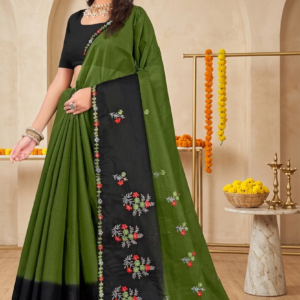 Shrimayee Black & Mustard Embroidered Saree – Elegant Party Wear