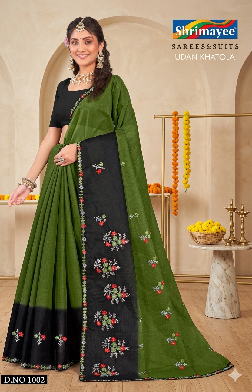 Shrimayee Black & Mustard Embroidered Saree – Elegant Party Wear