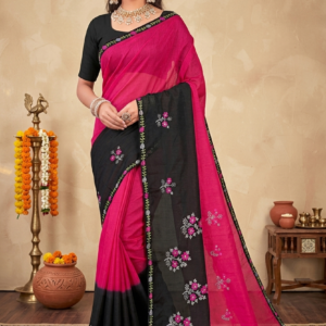 Shrimayee Black & Mustard Embroidered Saree – Elegant Party Wear