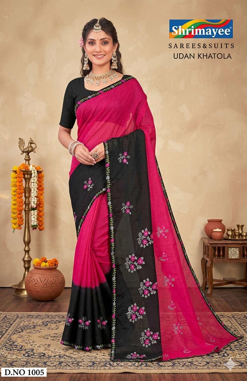 Shrimayee Black & Mustard Embroidered Saree – Elegant Party Wear - Image 2