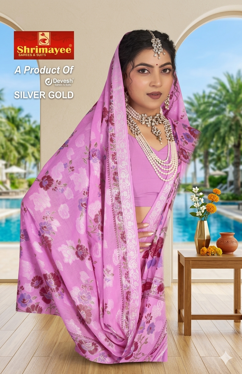 Shrimayee Pink Floral Printed Cotton Saree – Elegant Traditional Wear - Image 3