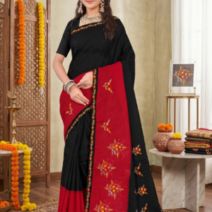 Shrimayee Black & Mustard Embroidered Saree – Elegant Party Wear