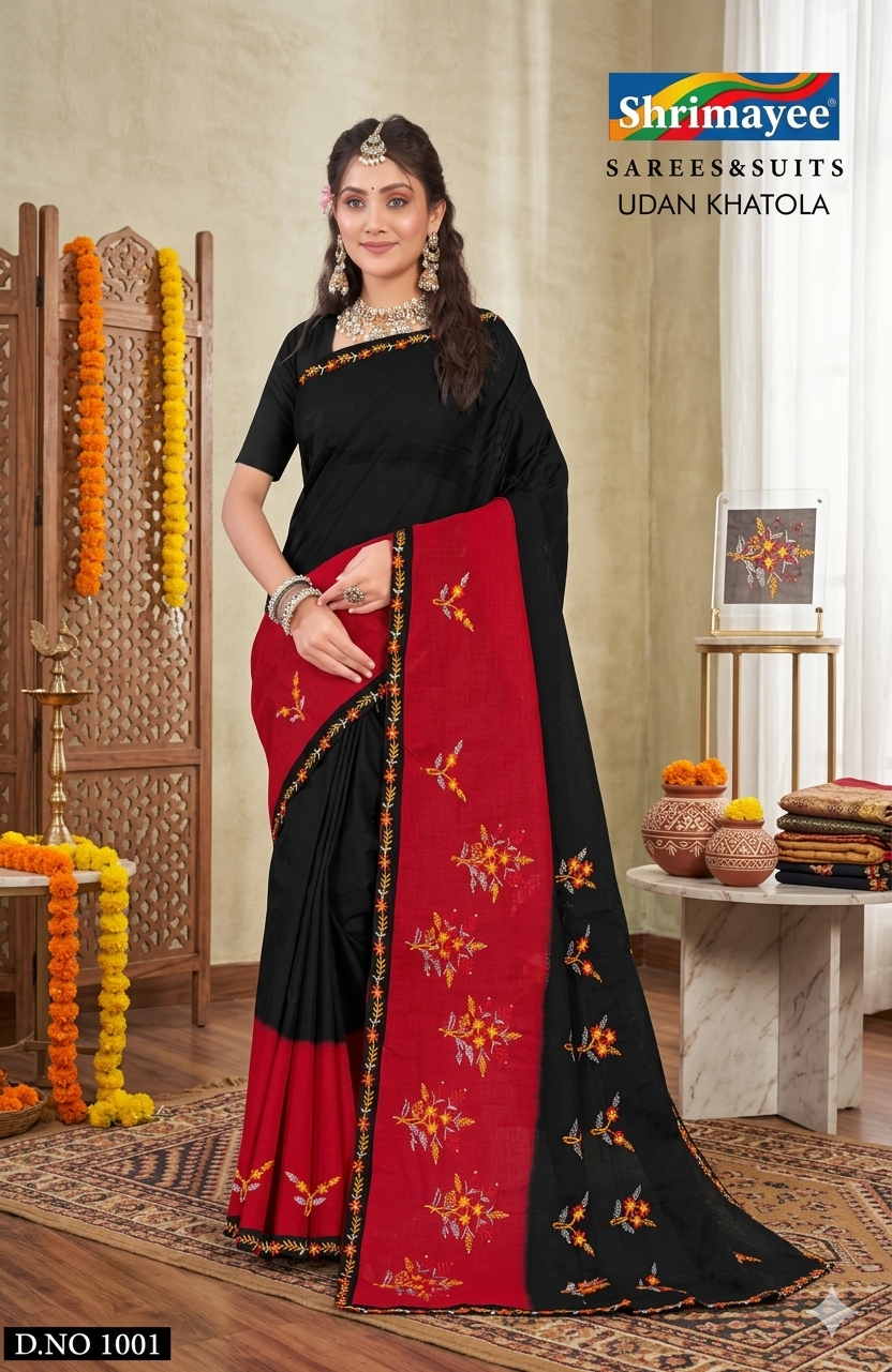 Shrimayee Black & Mustard Embroidered Saree – Elegant Party Wear - Image 3