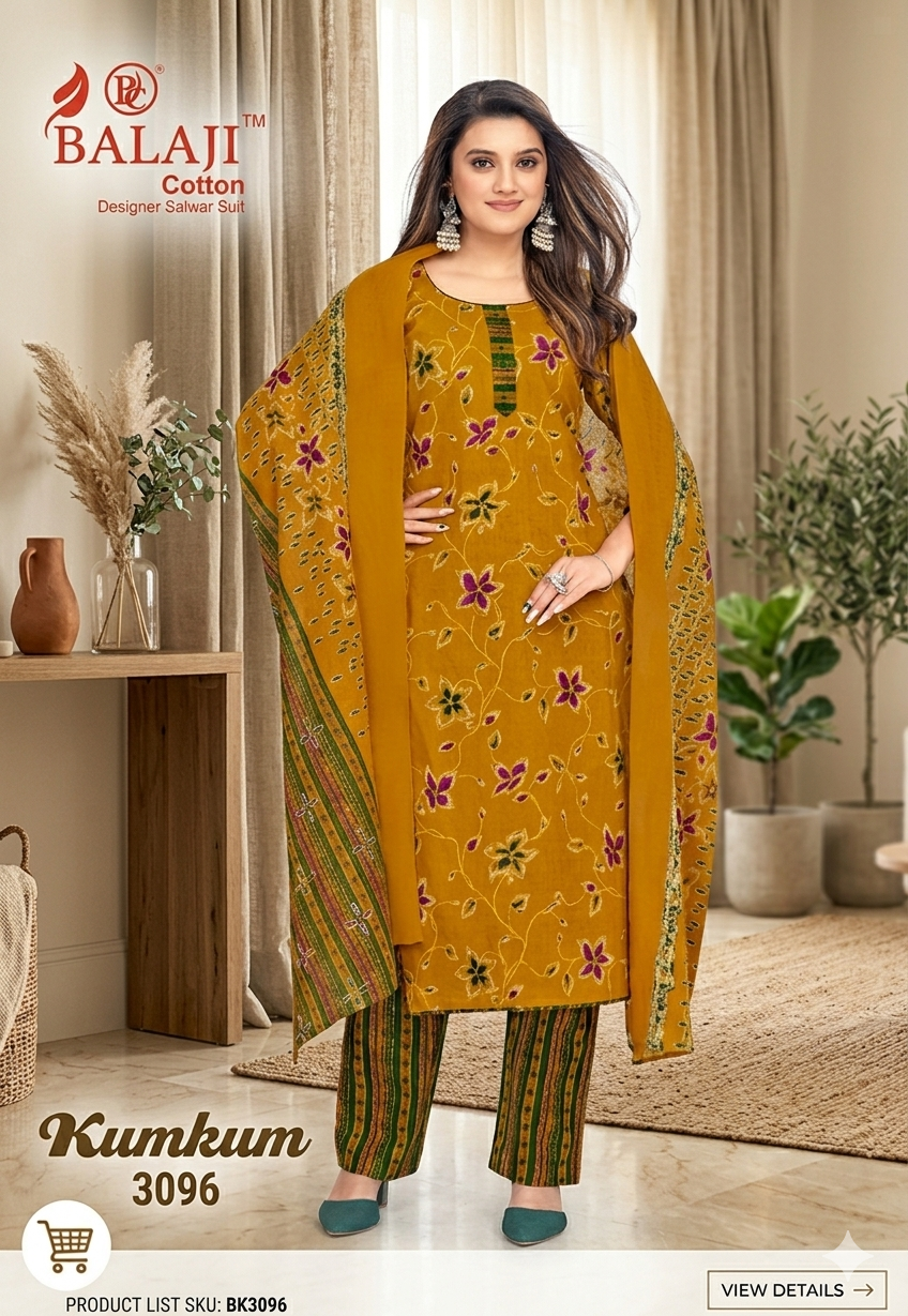 Balaji Cotton Kumkum three piece kurti - Image 2