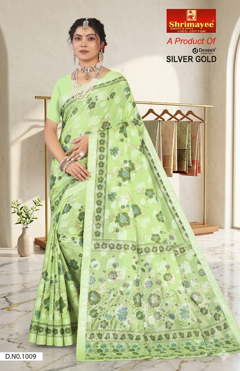 Shrimayee Pink Floral Printed Cotton Saree – Elegant Traditional Wear - Image 4