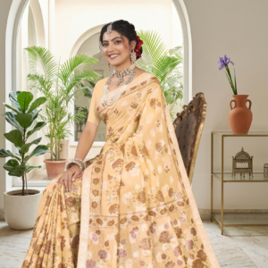 Shrimayee Light Green Floral Printed Saree – Elegant Traditional Wear