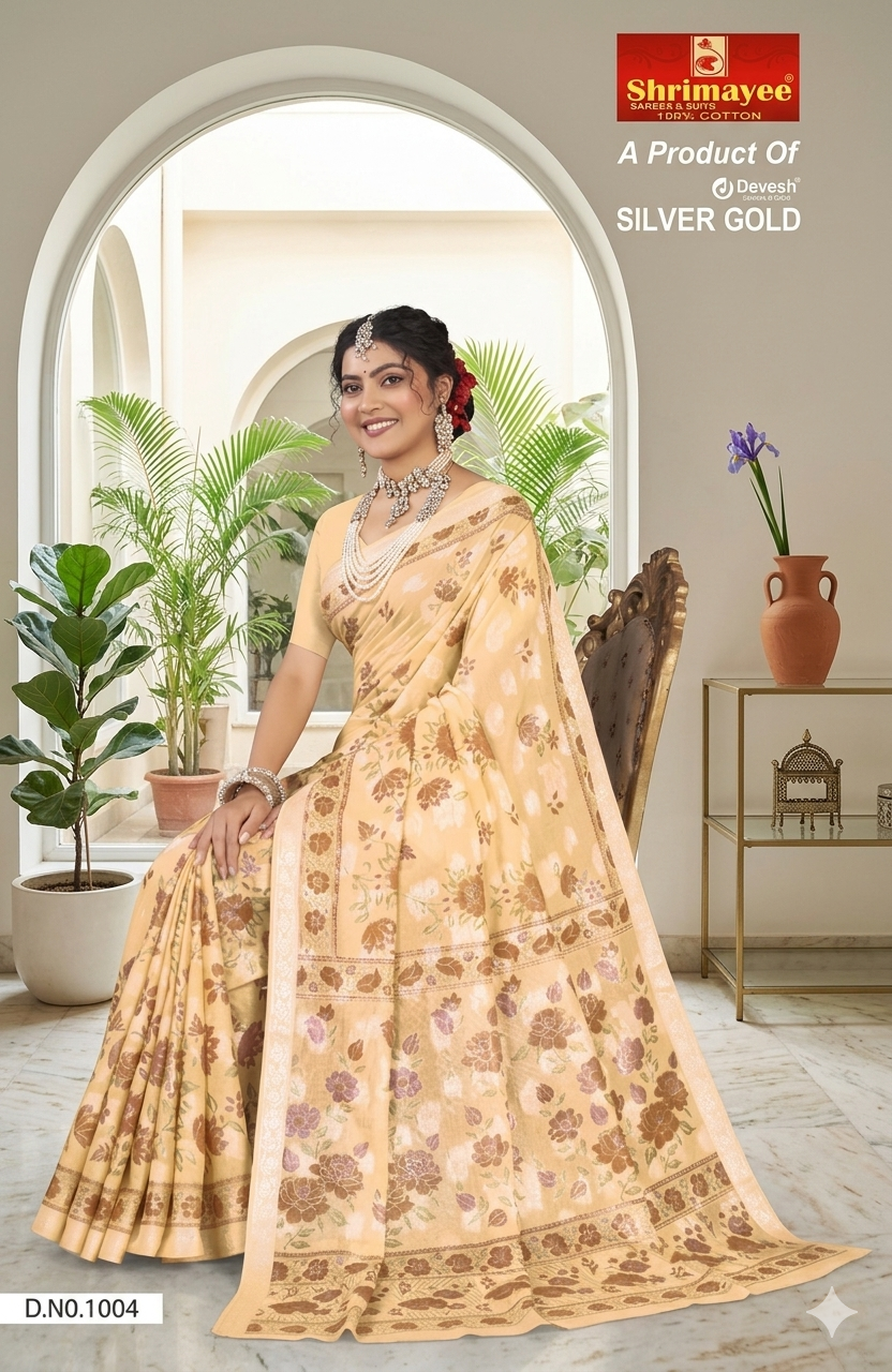 Shrimayee Pink Floral Printed Cotton Saree – Elegant Traditional Wear - Image 2